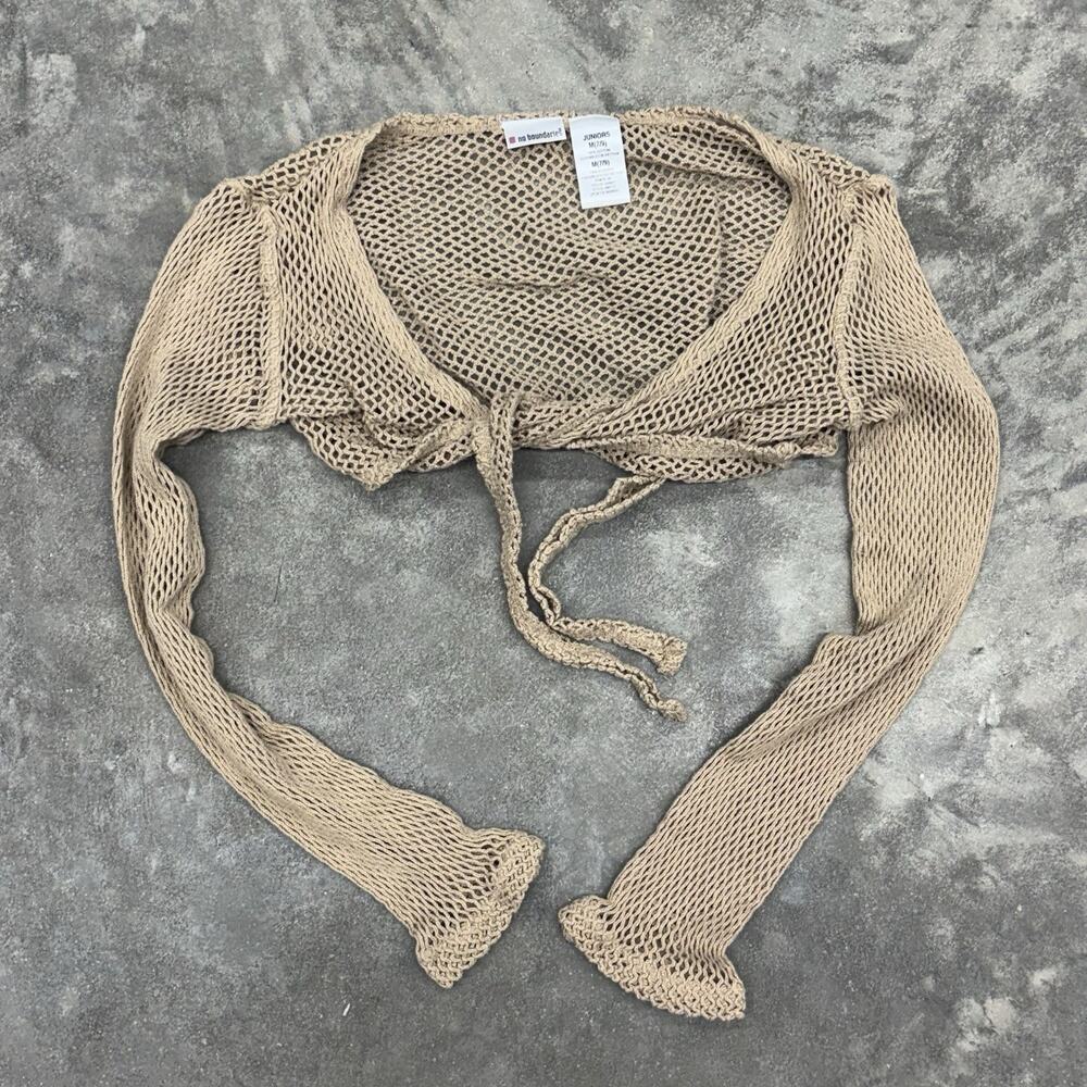 No Boundaries Juniors M 7/9 Lace Crochet Tie Front Crop Long Sleeve Cardigan - Picture 4 of 6